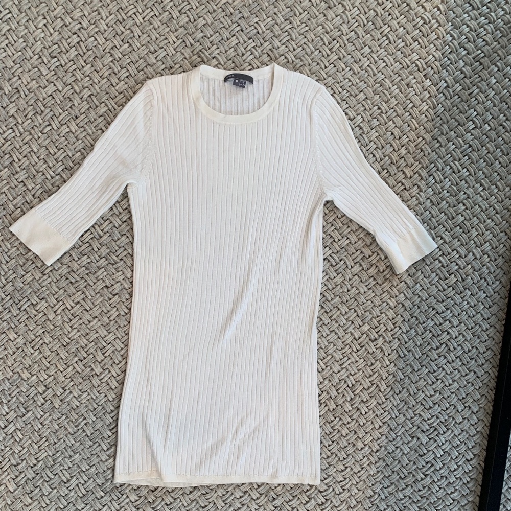 VINCE ribbed knit lightweight sweater white S